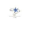 Sterling Silver Pearl With Sapphire Crystal Starfish Ring