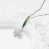 Sterling Silver Shamrock Necklace with Green and White CZ