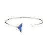 Sterling Silver Pearl Whale Tail Bangle with Sapphire Crystals
