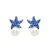 Sterling Silver Pearl with Sapphire Crystal Star Fish Earrings