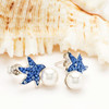 Sterling Silver Pearl with Sapphire Crystal Star Fish Earrings