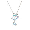 Sterling Silver Aqua Crystal Turtle Necklace
