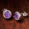 Sterling Silver Amythest CZ Halo Earrings