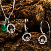 Sterling Silver White Crystal and Green Agate Claddagh Necklace