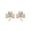 14KT Gold Vermeil Stud Shamrock Earrings Adorned with White Cubic Zirconias