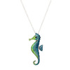Sterling Silver Blue Enamel and CZ Seahorse Necklace