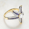 14kt Gold Lab Sapphire and Diamond Star Ring