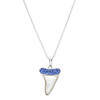Sterling Silver Mother of Pearl Shark Tooth Necklace with Sapphire Crystals