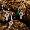 Sterling Silver White Emerald Crystal and Green Agate Celtic Cross Necklace