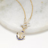 14kt Gold Lab Sapphire and Diamond Anchor Necklace