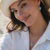 Sterling Silver Turtle Necklace with Aquamarine and White Crystals