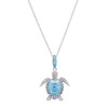Sterling Silver Turtle Necklace with Aquamarine and White Crystals