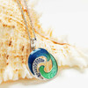 Sterling Silver Blue Enamel and CZ Wave Necklace