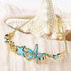 14K Gold Vermeil Starfish Bangle With Turquoise and Lab Sapphire