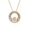 14kt Gold Vermeil Claddagh Necklace with White Sapphires