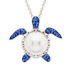 Sterling Silver Pearl Sea Turtle Necklace with Sapphire Crystals