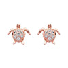 Rose Gold Stud Earrings with Aqua Crystals