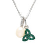Sterling Silver Trinity Necklace with Pearl and Green Crystals