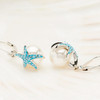 Sterling Silver Pearl with Aqua Crystal Star Fish Earrings