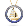 14kt Gold Lab Sapphire Diamond Sail Boat Necklace