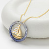 14kt Gold Lab Sapphire Diamond Sail Boat Necklace