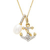 14kt Gold Lab Grown Diamond Freshwater Pearl Anchor Necklace