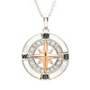 Sterling Silver Mother of Pearl Rose Gold Compass Necklace with White Crystals