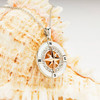 Sterling Silver Mother of Pearl Rose Gold Compass Necklace with White Crystals