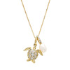 14kt Gold Lab Grown Diamond Freshwater Pearl Turtle Necklace