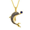 14k Gold Vermeil Blue Lab Grown Sapphire Dolphin Necklace