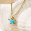 14K Gold Vermeil Mini Starfish Necklace With Turquoise