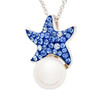 Sterling Silver Pearl with Sapphire Crystal Star Fish Necklace