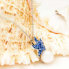 Sterling Silver Pearl with Sapphire Crystal Star Fish Necklace
