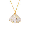 14k Gold Vermeil Shell Pearl Necklace with Cubic Zirconias