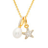 14KT Gold Vermeil Starfish and Pearl Necklace with Cubic Zirconia