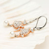 Sterling Silver Sea Turtle Pearl Earrings with White Crystals and Rose Gold