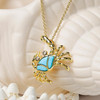 14K Gold Vermeil Crab Necklace With Turquoise and Lab Sapphire