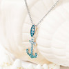 Sterling Silver Anchor Necklace with Aqua and White Crystals