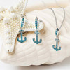 Sterling Silver Anchor Necklace with Aqua and White Crystals