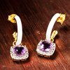 14kt Gold Vermeil Amythest and White Enamel Drop Earrings