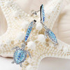 Sterling Silver Turtle Earrings with Aquamarine and White Crystals