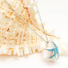 Sterling Silver Pearl with Aqua Crystal StarFish Necklace