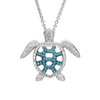 Filigree Turtle Pendant With Teal Crystals