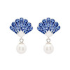 Sterling Silver Pearl Seashell Earrings with Sapphire Crystals