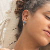 Sterling Silver Pearl Seashell Earrings with Sapphire Crystals
