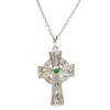 Emerald Set Sterling Silver Celtic Cross with Celtic Knot Design