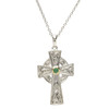 Emerald Set Sterling Silver Celtic Cross with Celtic Knot Design