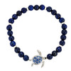Sterling Silver Lapis Sea Turtle Stretchy Bracelet With Crystals