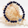 Sterling Silver Lapis Sea Turtle Stretchy Bracelet With Crystals