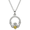 Platinum Plated November Claddagh Pendant Swarovski
